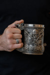 Silver ring with "Viking and runes"