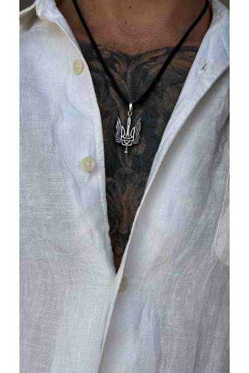 Silver amulet pendant with the image of a sword and Trident