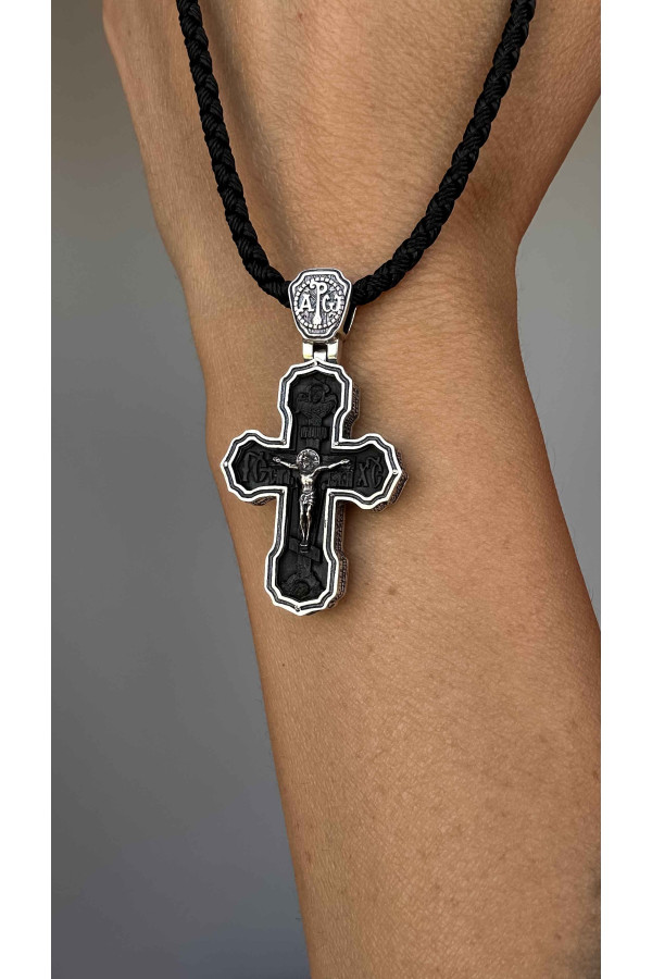 Silver Cross with crucifix "save and preserve -  Our father"